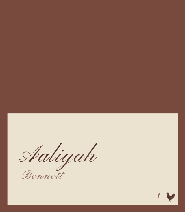 Azure Line Frame wedding place card preview with example wedding details